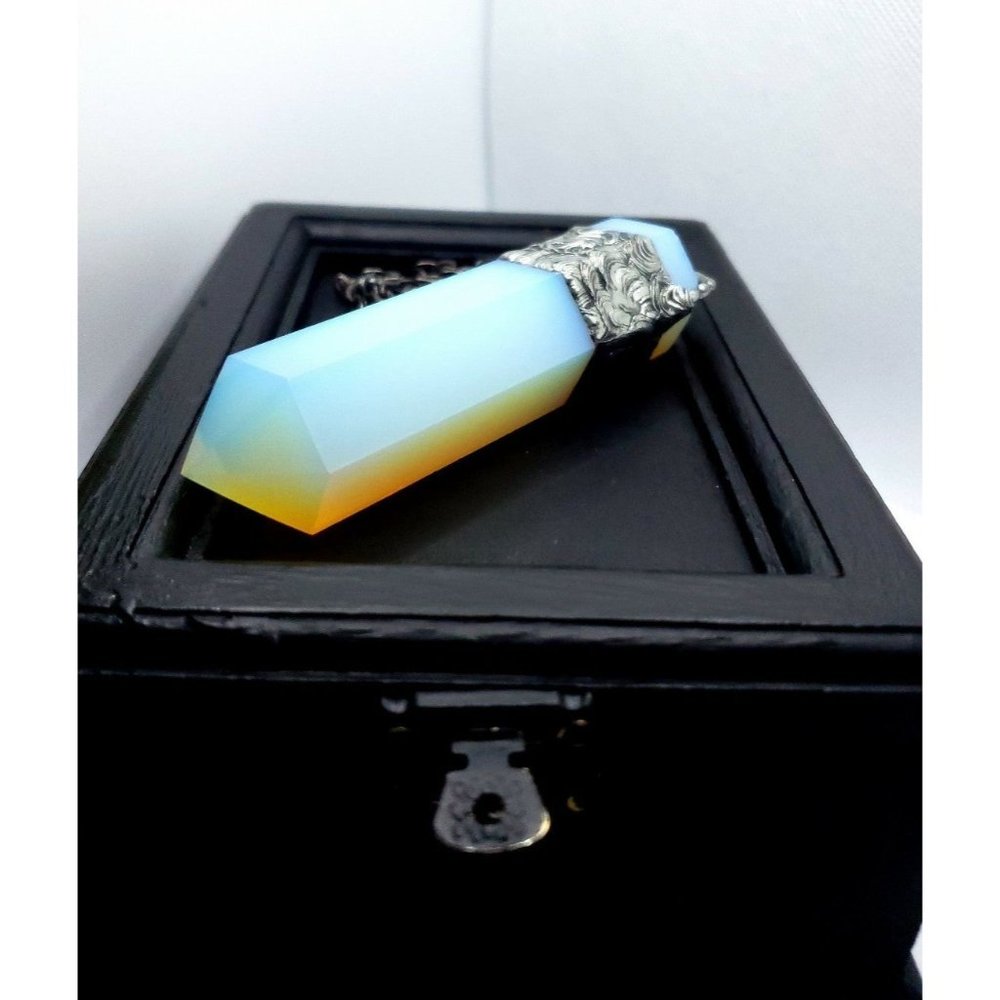 Huge Opalite Tower Statement Necklace Gothic Fant… - image 8